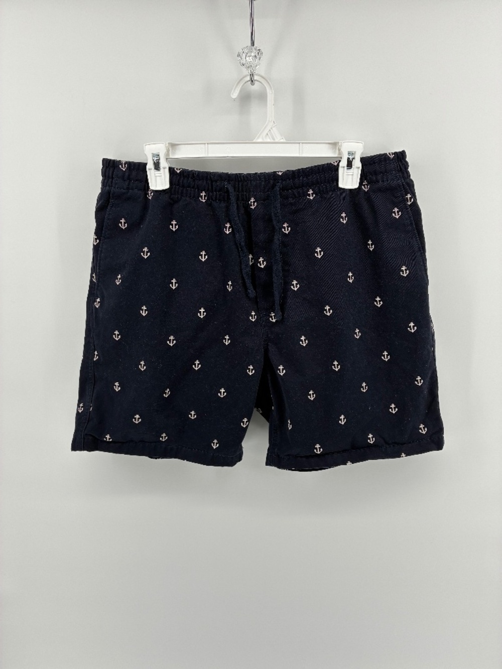 H&M Relaxed Fit Nautical Anchor Shorts Navy Blue White